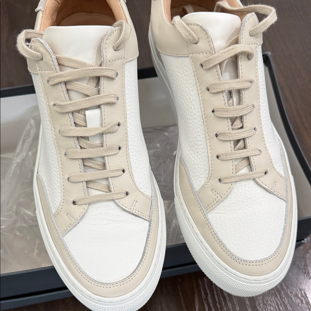 Suitsupply White and Beige Low-Top Leather Sneakers - Picture 5 of 11